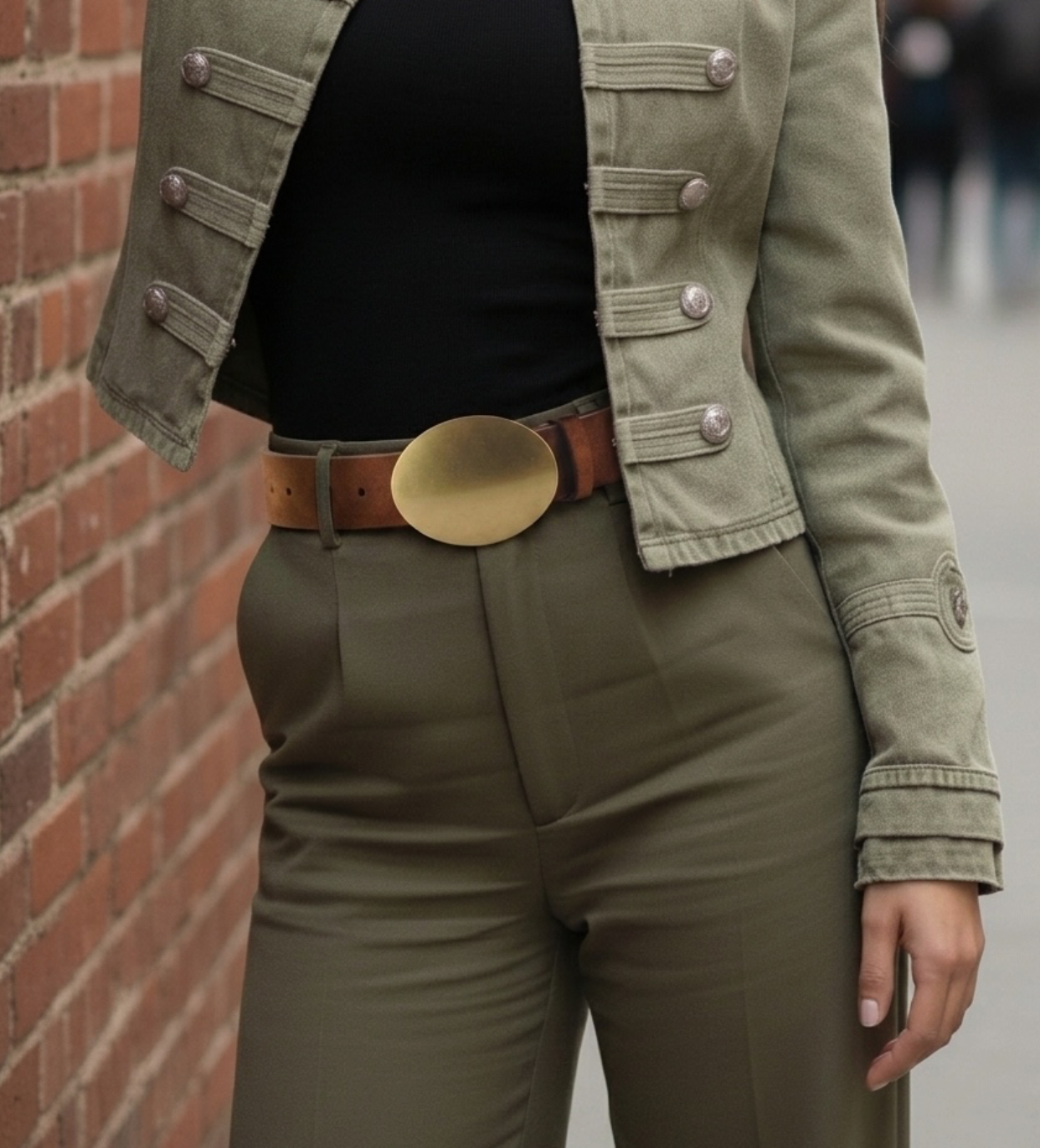 Suede Belt with Gold Oval Buckle