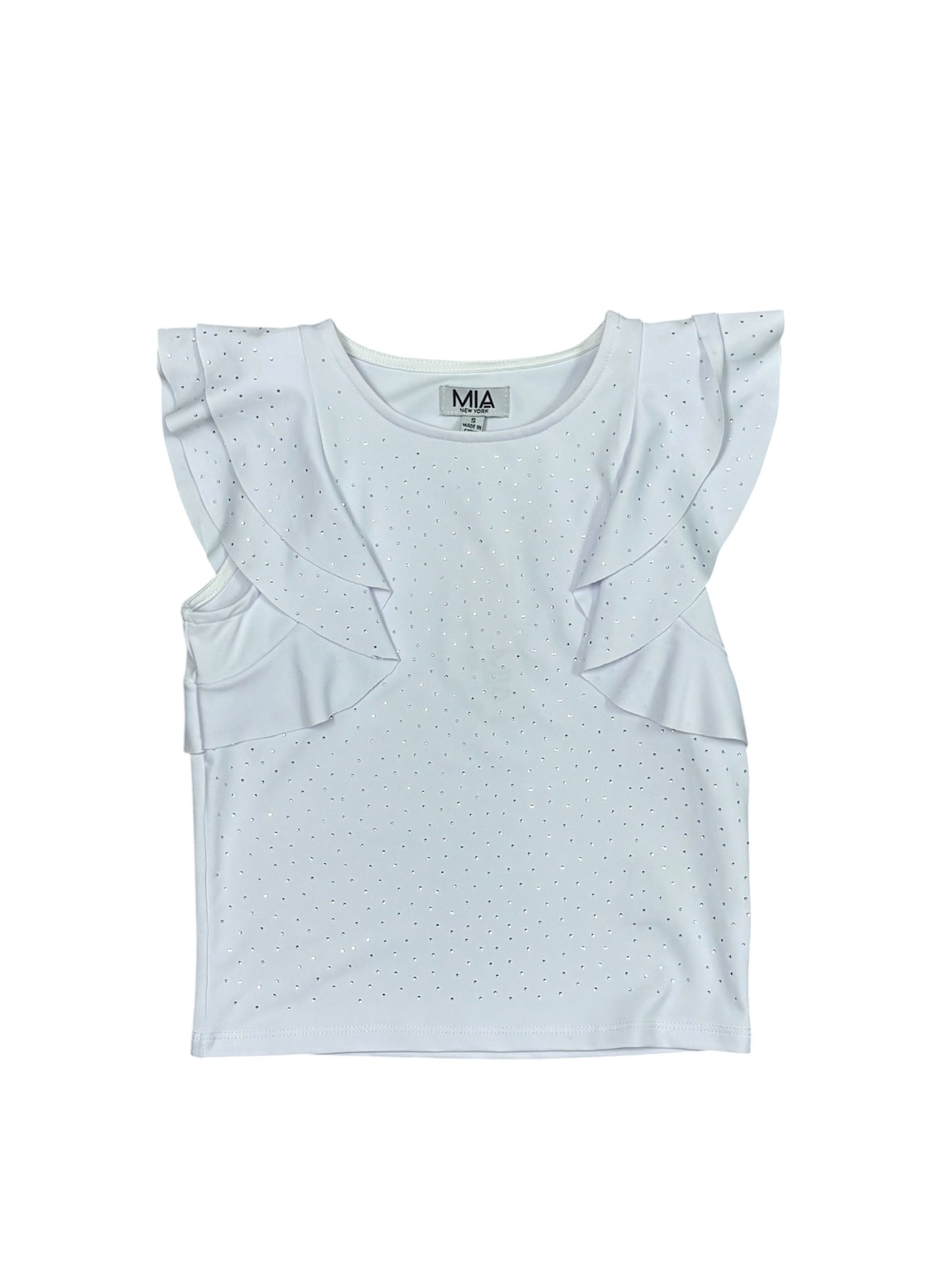 Silver Studded White Flutter Top