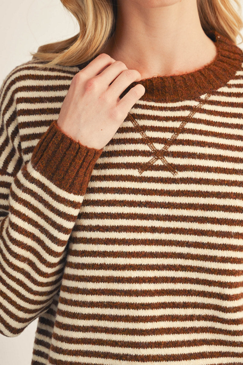 Brown White Stripe Sweater