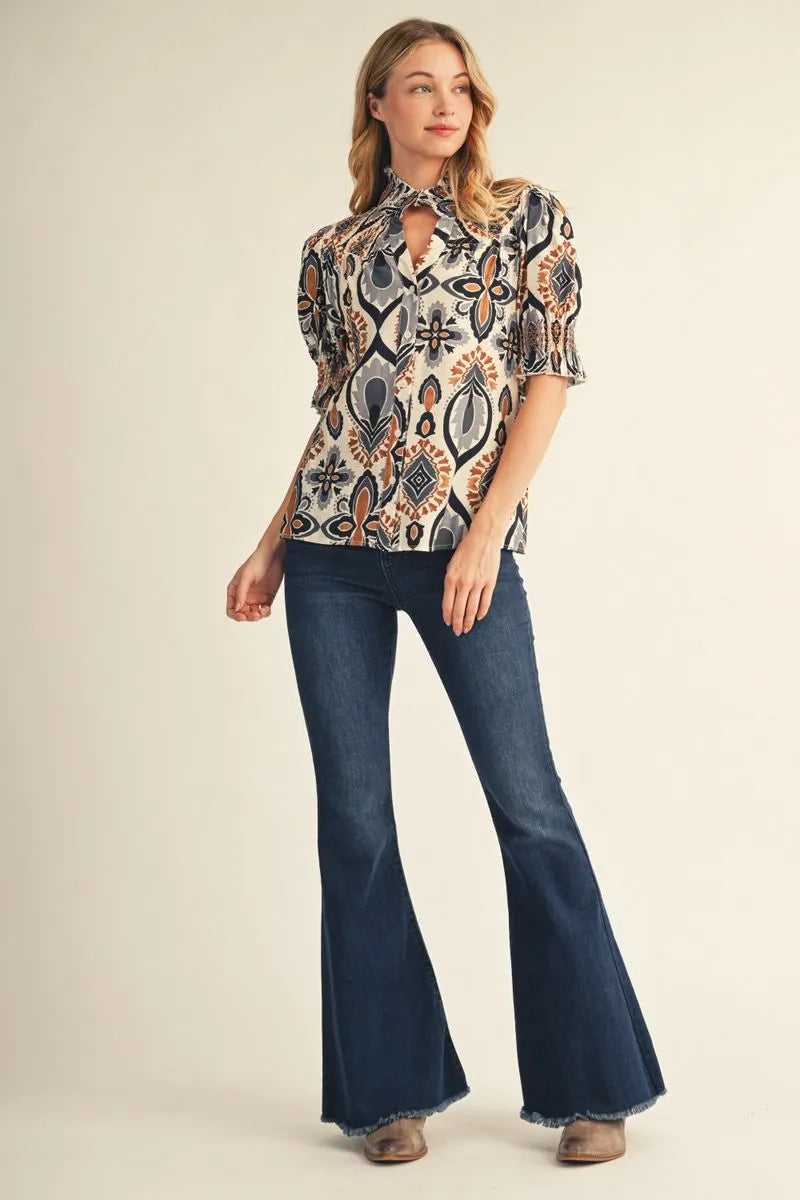 Black/Grey Boho Print Top