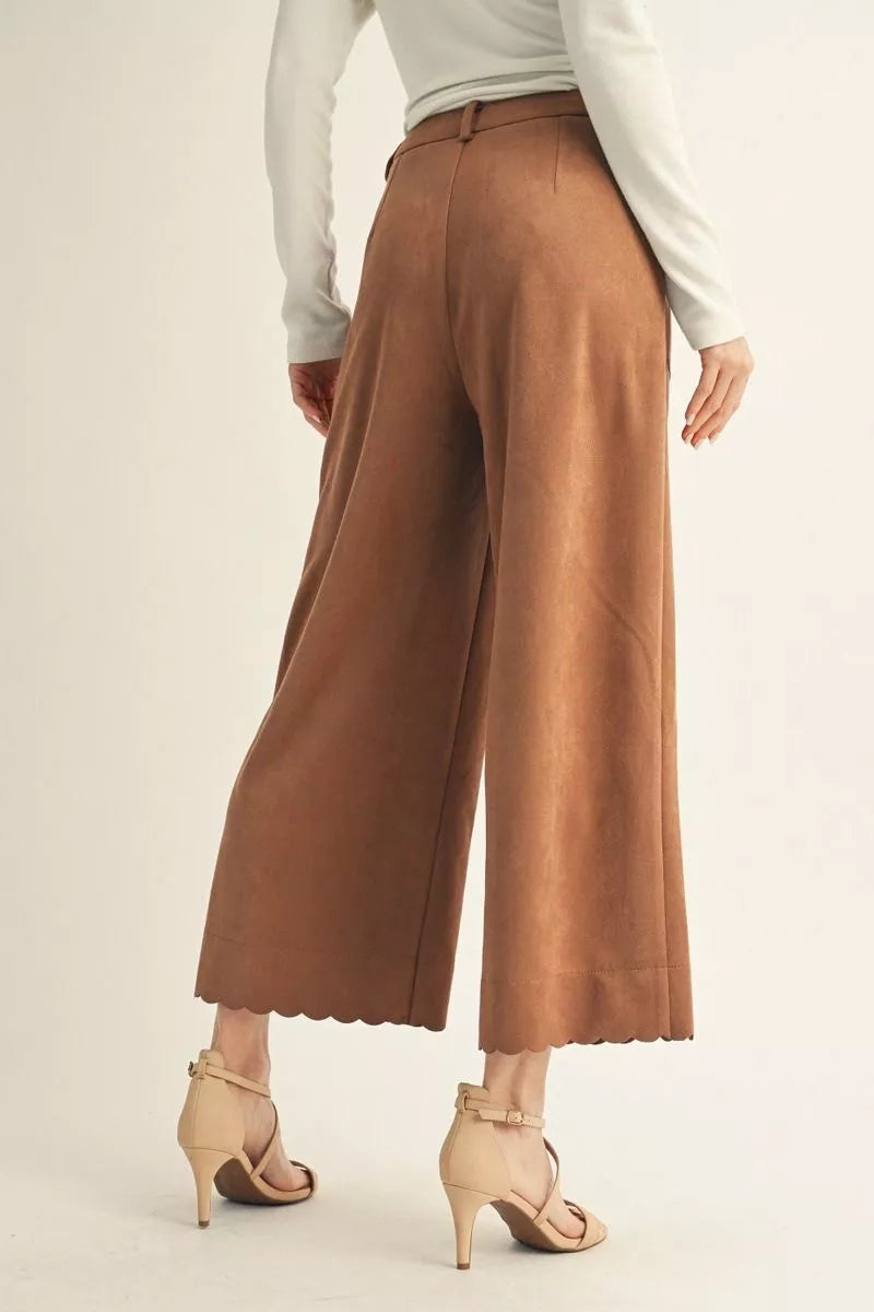 Suede Scallop Detail Pant - Camel