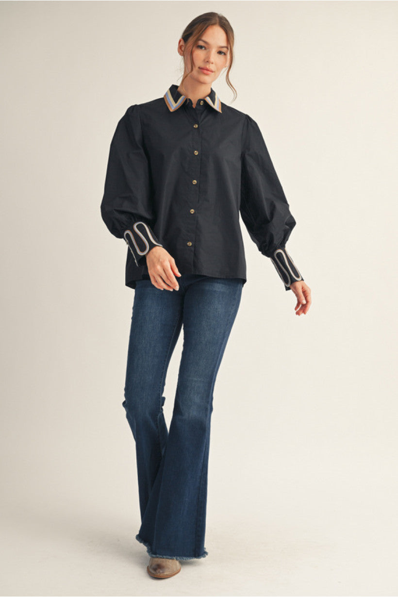 Embroider Detail Long Sleeve Button Down
