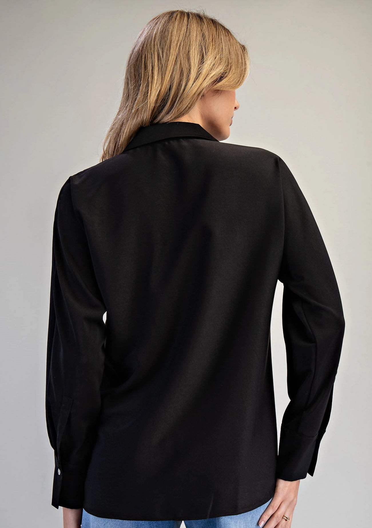 Button Down Long Sleeve Blouse Black