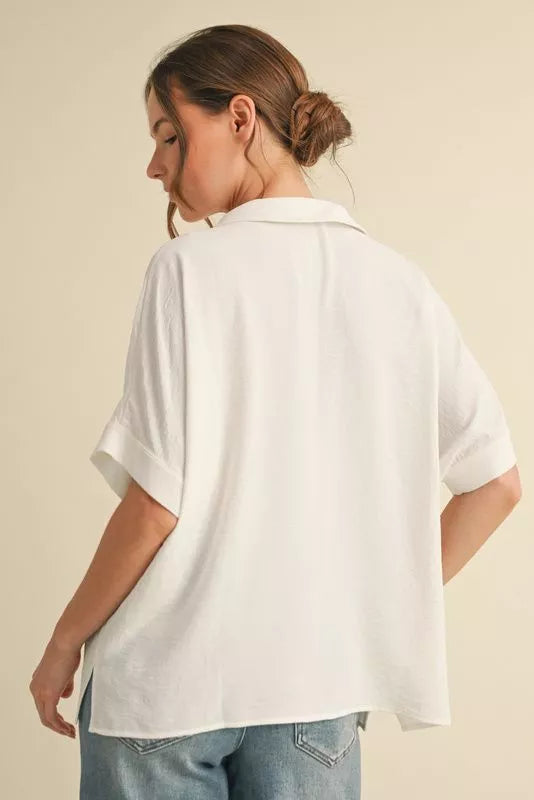 Dolman Sleeve V-Neck Top - Off White