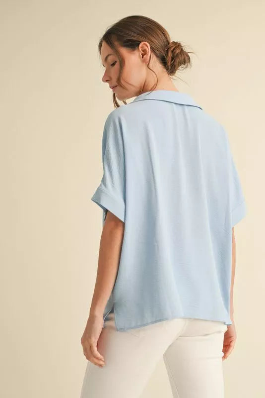 Dolman Sleeve V-Neck Top - Sky Blue