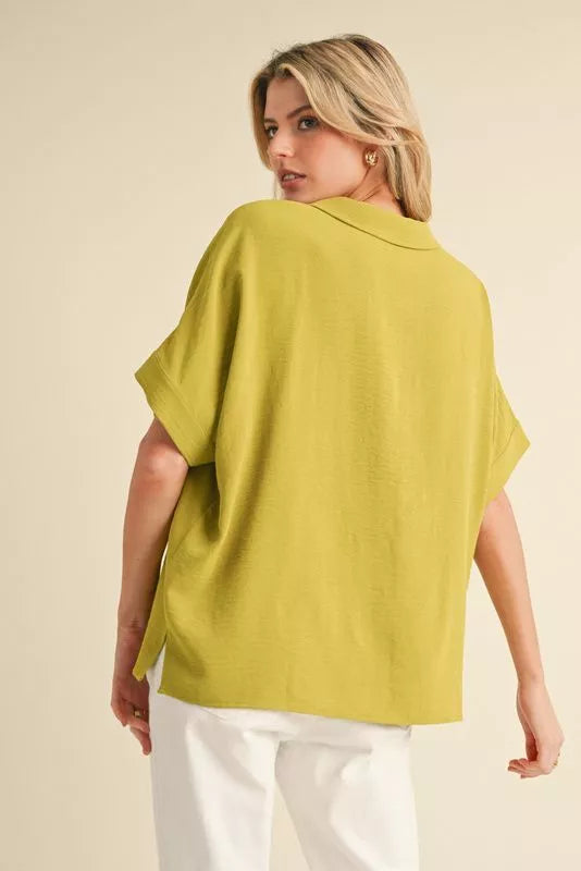 Dolman Sleeve V-Neck Top - Avacado