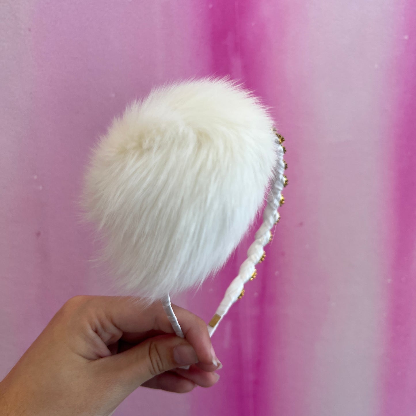 White Pom Rhinestone Headband