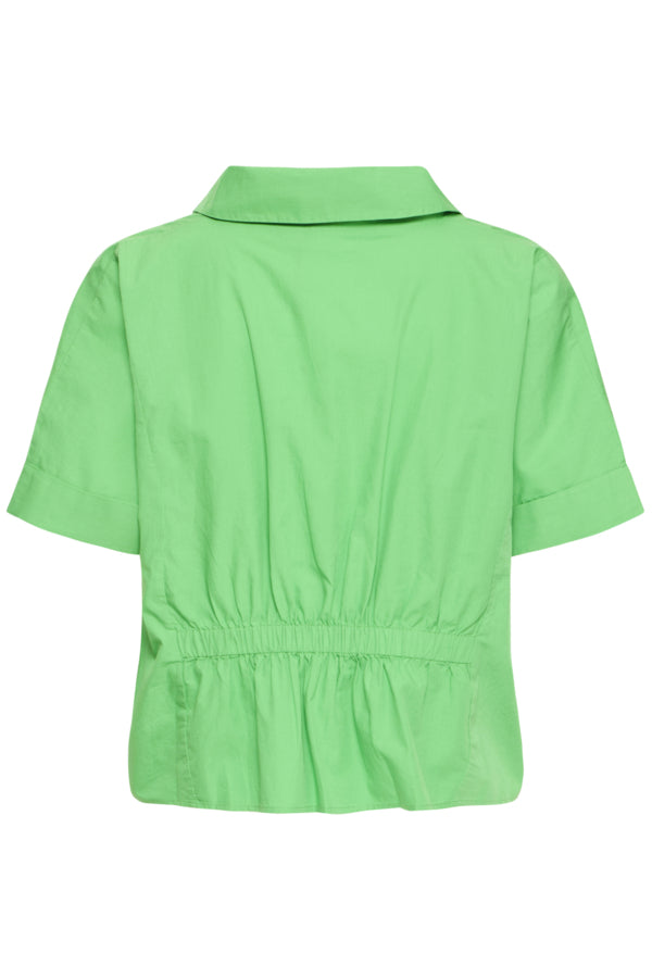 Green V Neck Cuff Sleeve Top