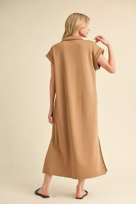 V-Neck Midi Dress - Taupe