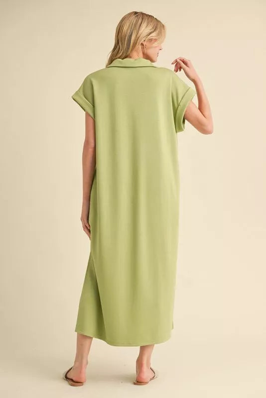 V-Neck Midi Dress - Avacado