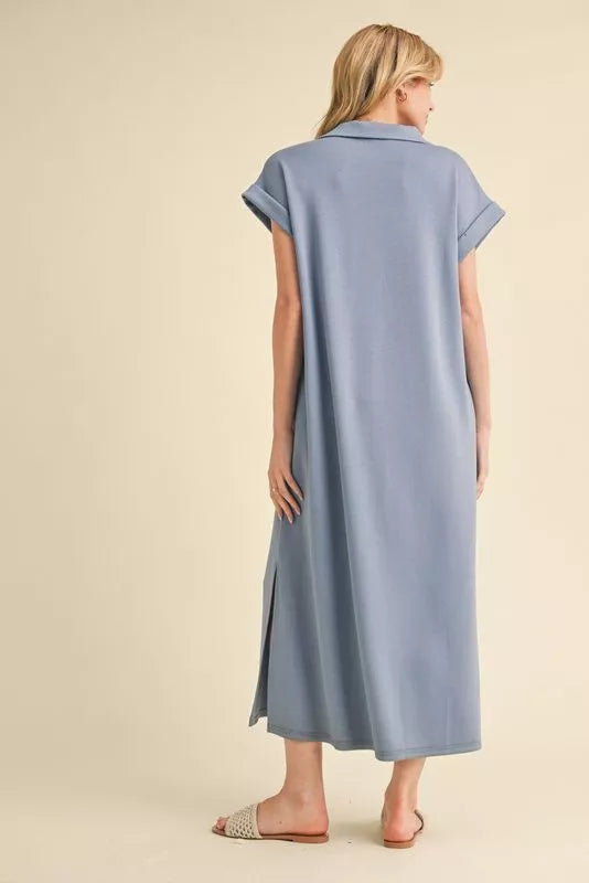 V-Neck Midi Dress - Denim