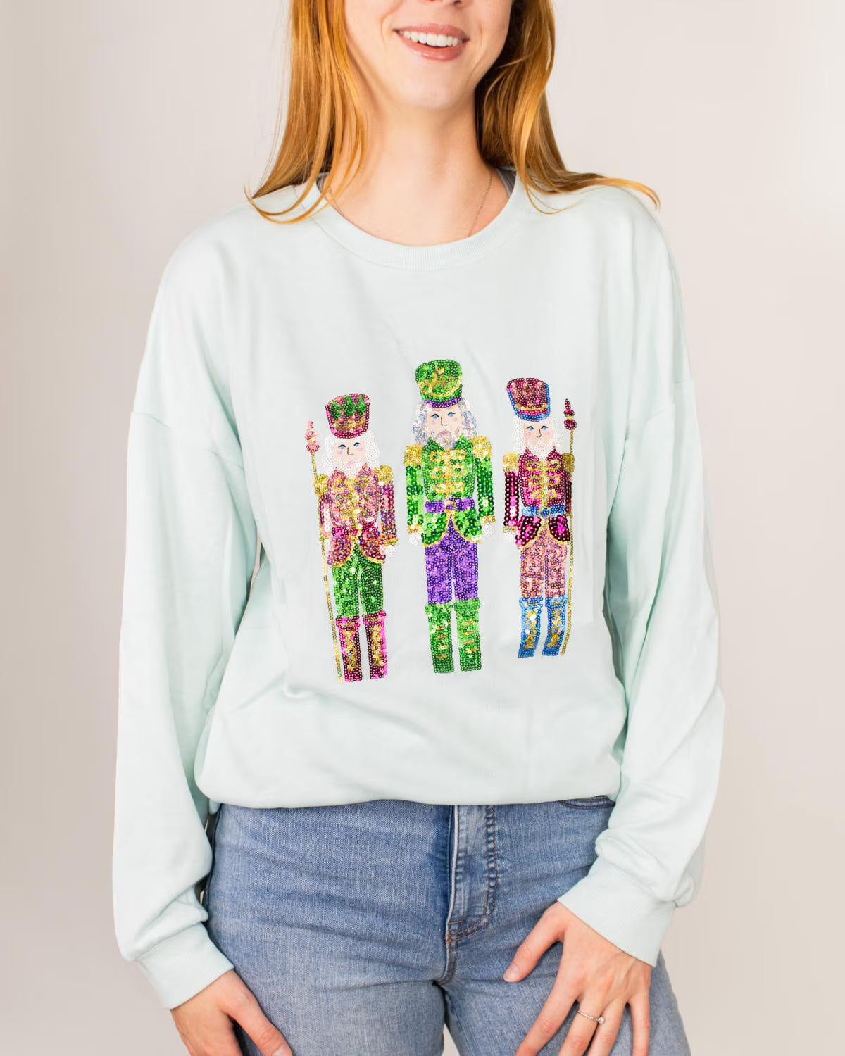 Candy Nutcracker Sequin Sweatshirt - Light Blue
