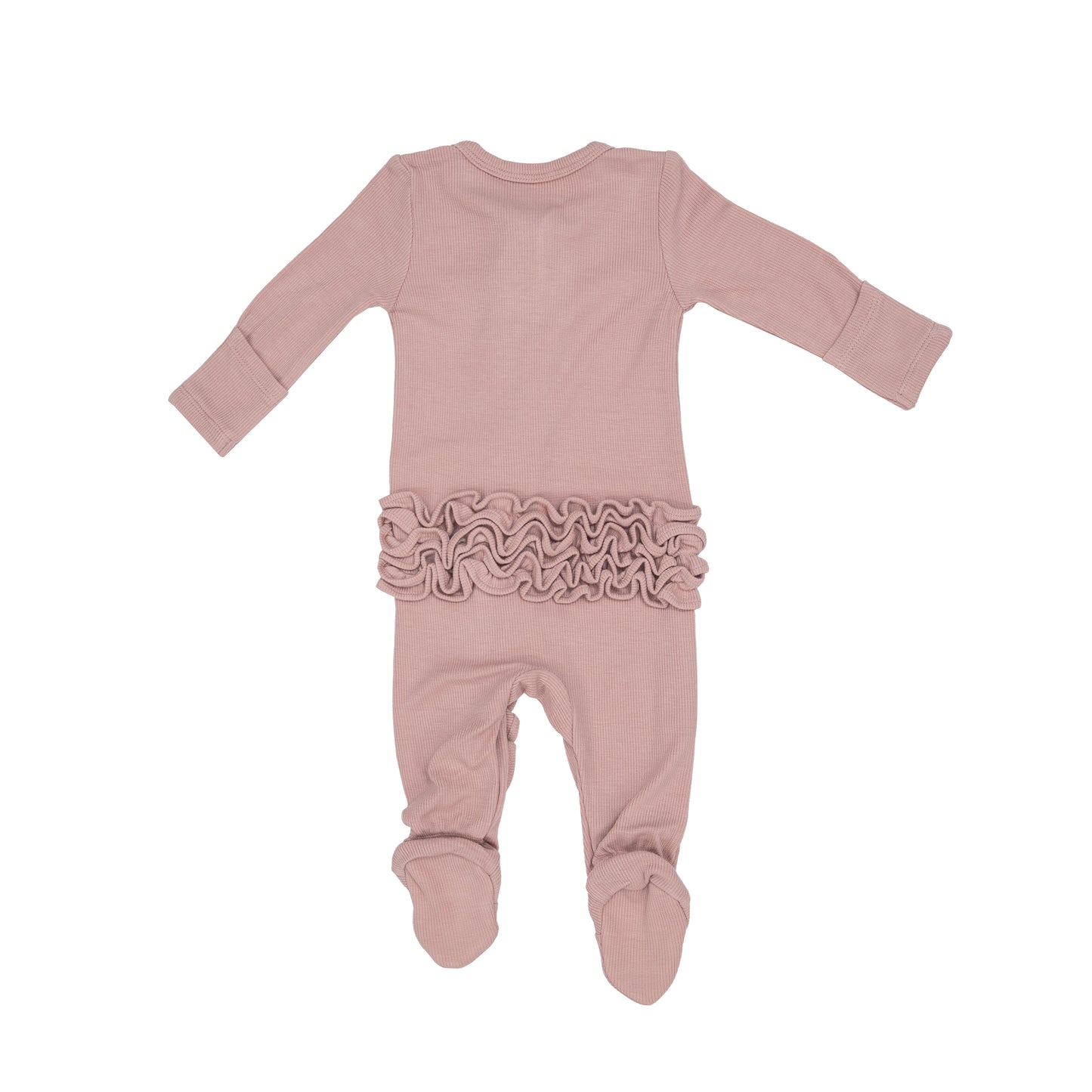 Ribbed Silver Pink Ruffled Footie