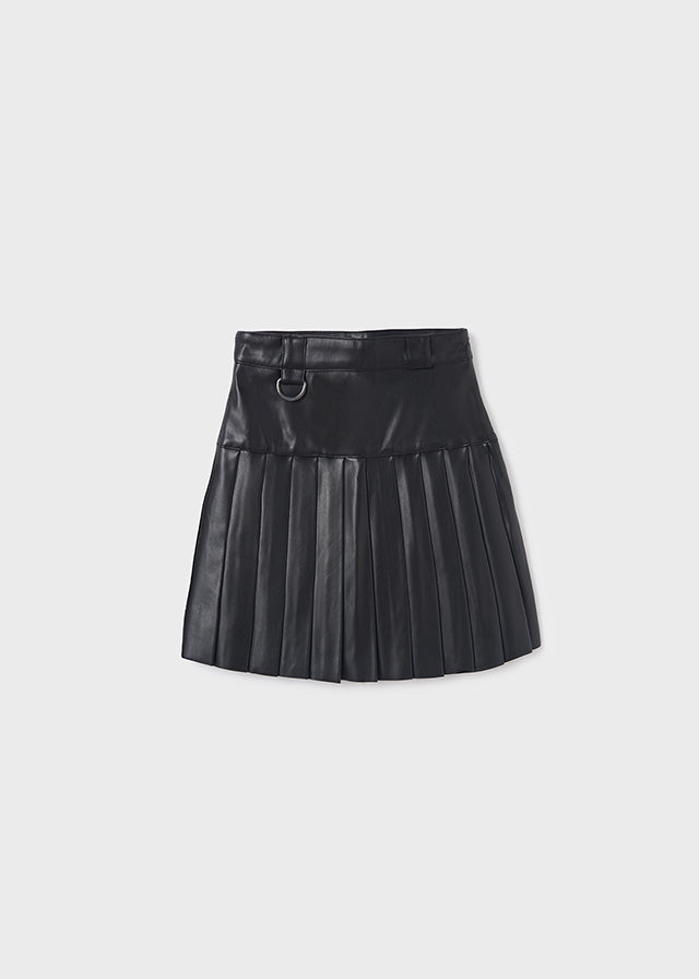 Black Pleated Leather Skirt