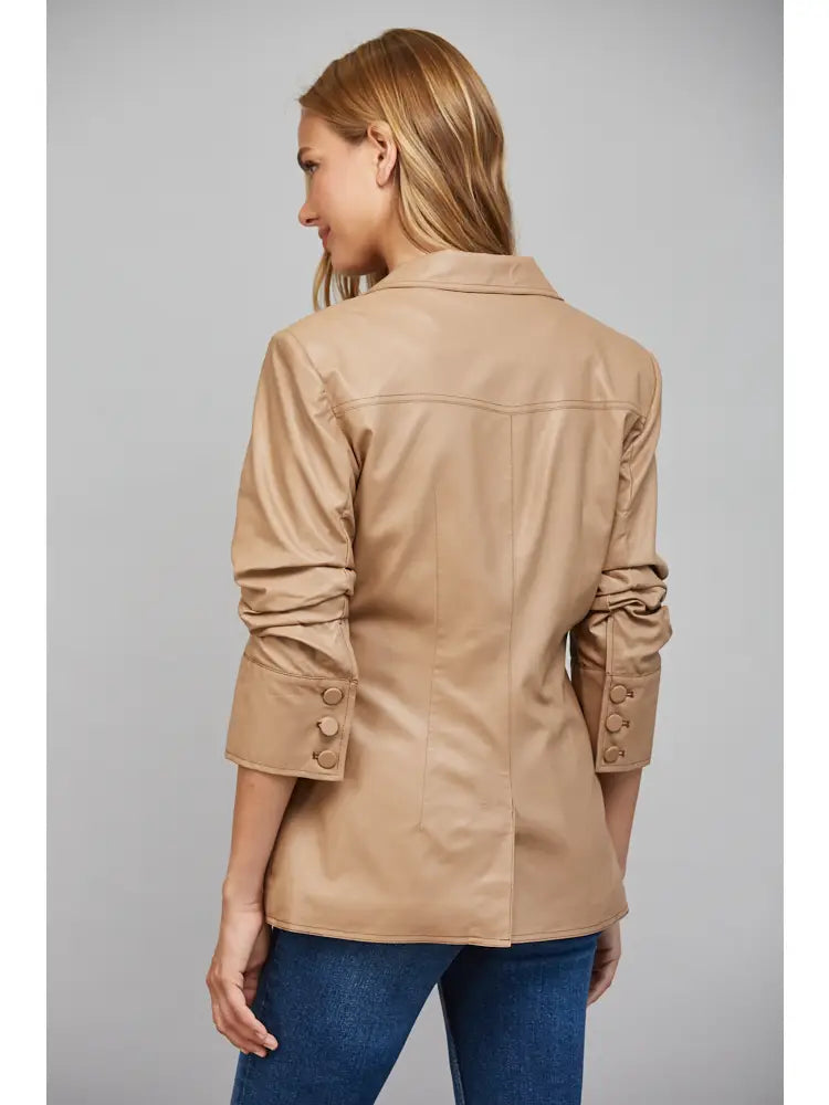 Ruched Sleeve Leather Blazer