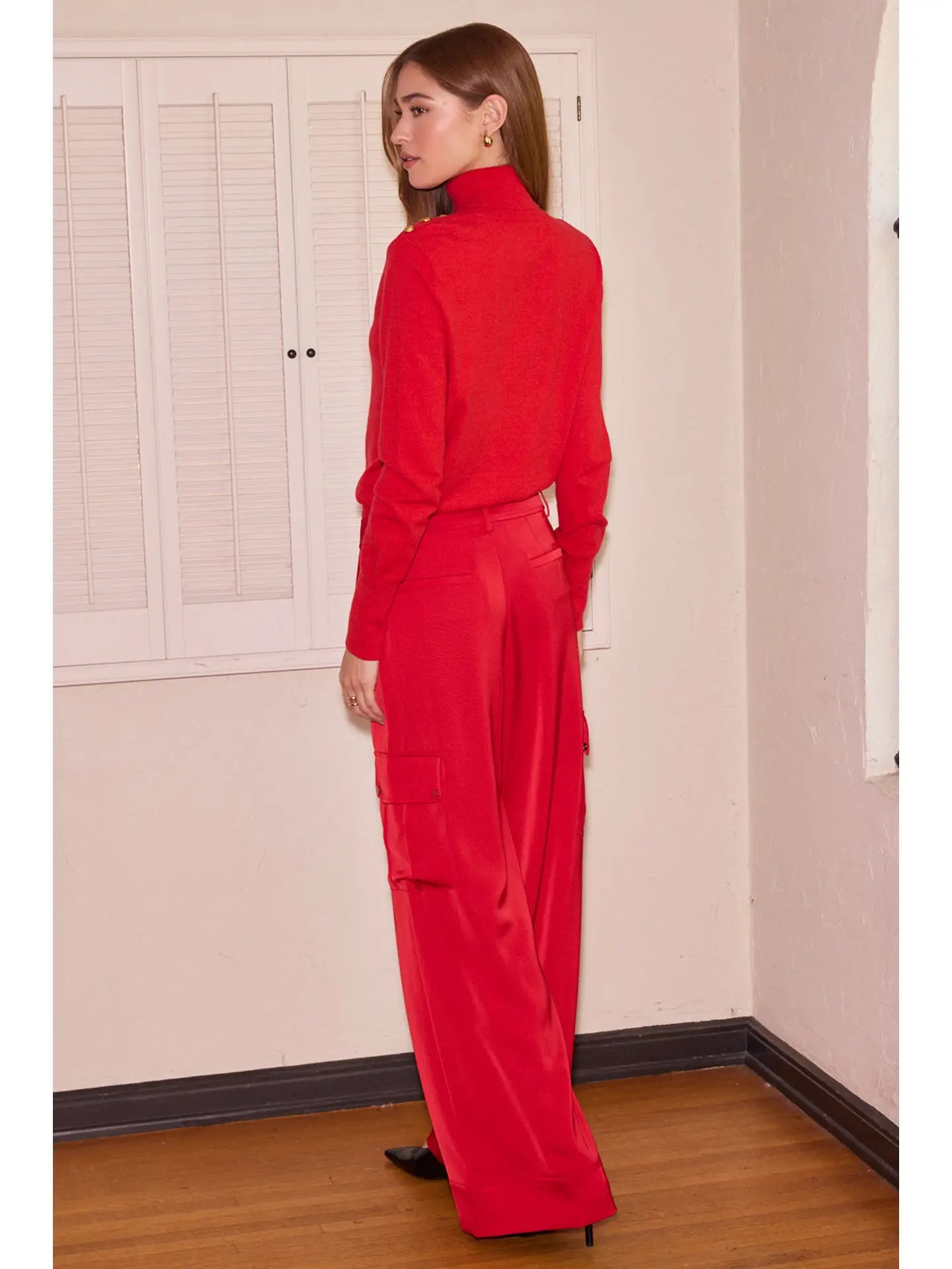 Satin Cargo Pant - Red