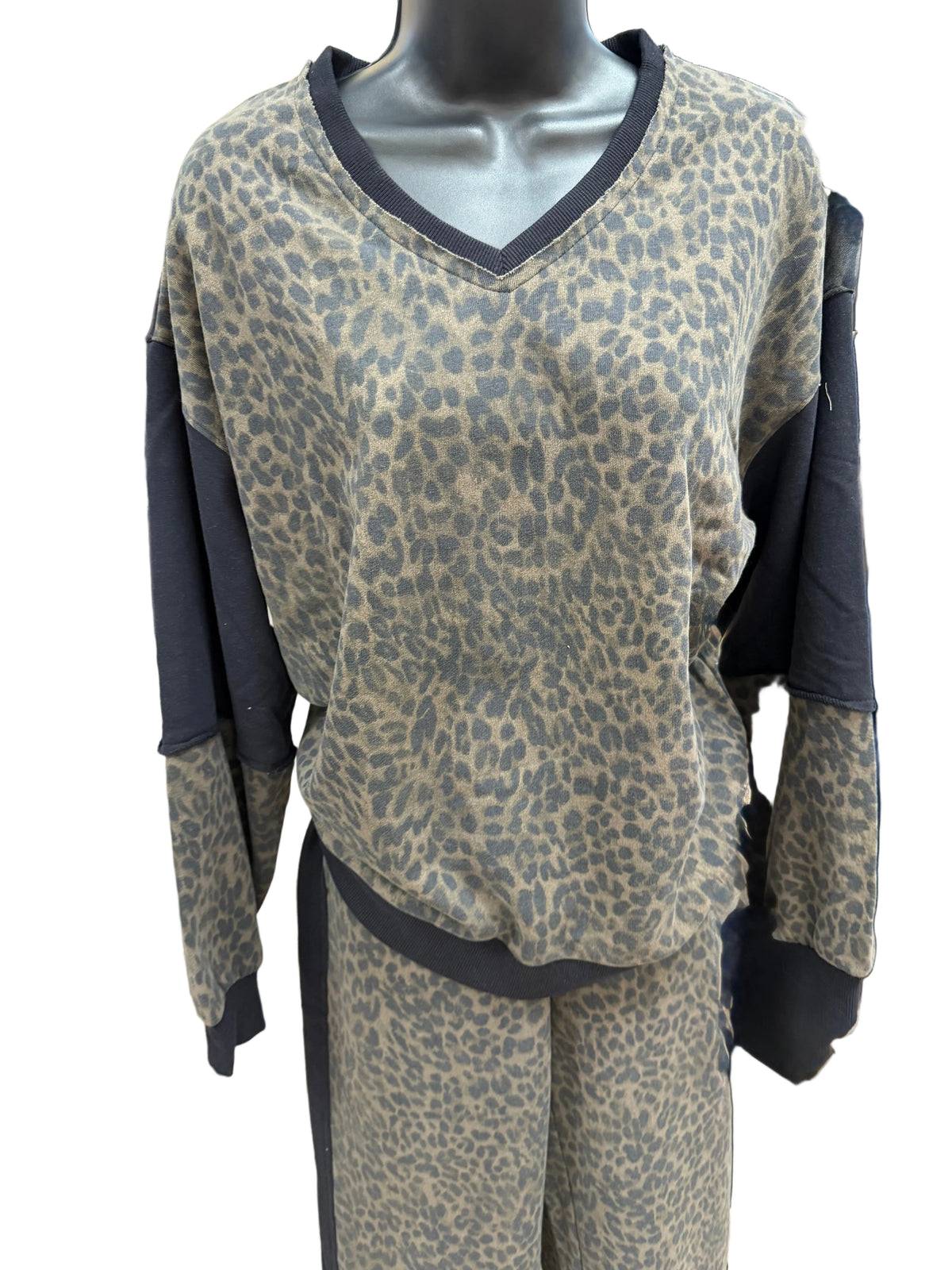 Leopard With Black V Neck Top