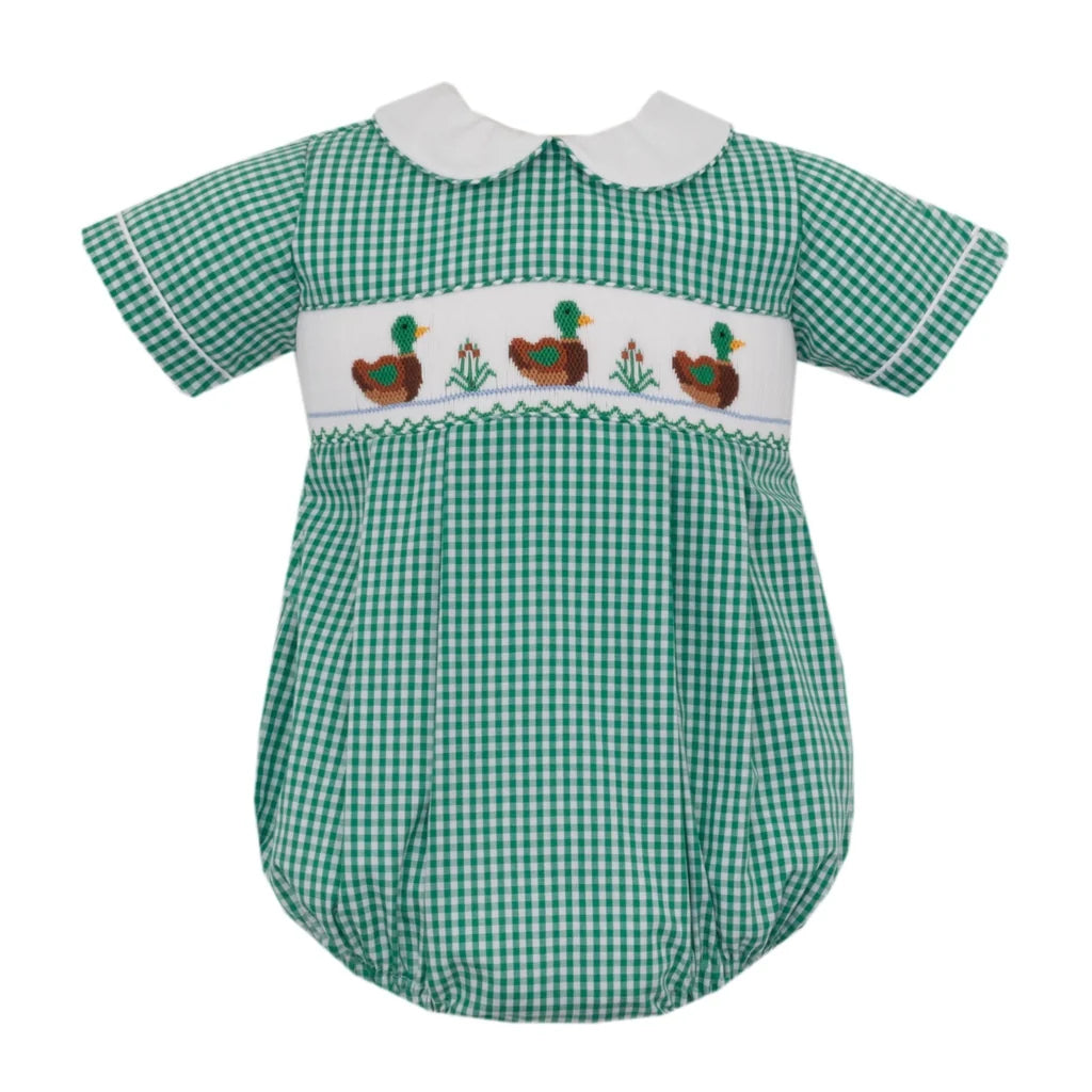 Green Gingham Mallard Duck Smocked Bubble