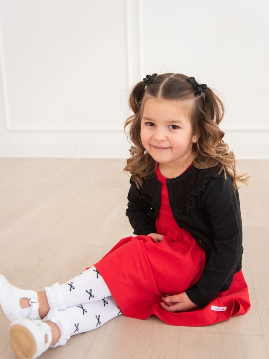 Black Bows Footless Ruffle Tights