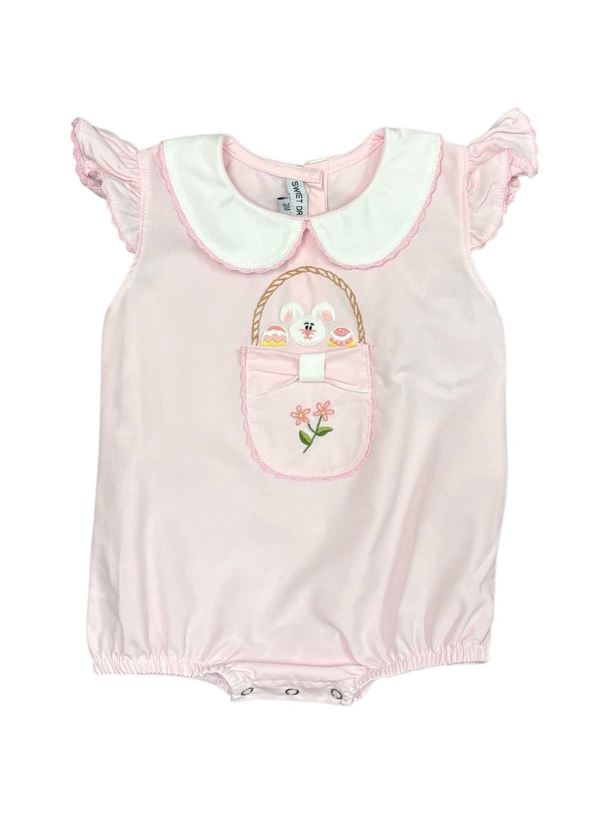 Bunny & Basket Embroidered Pink Bubble