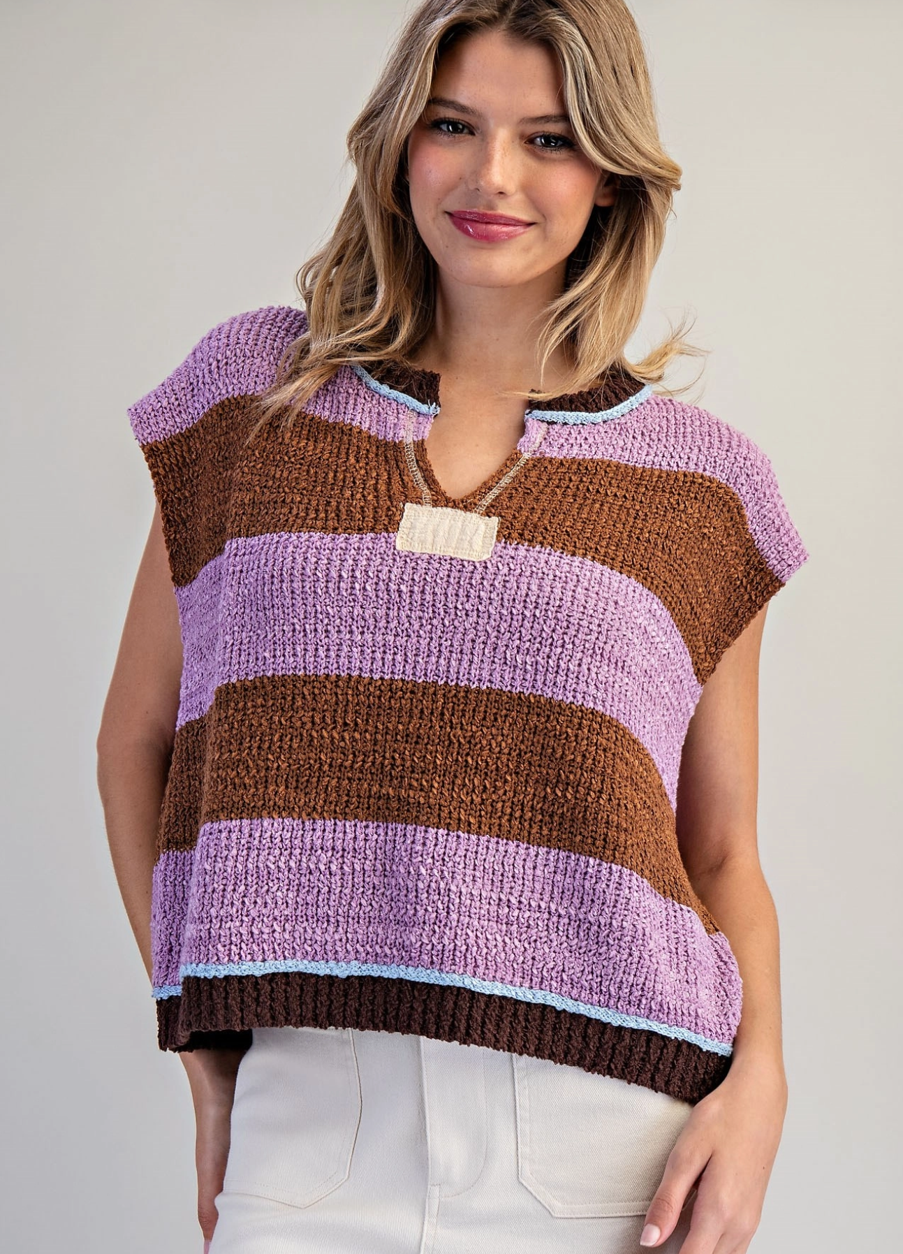 Striped Split Neck Sweater