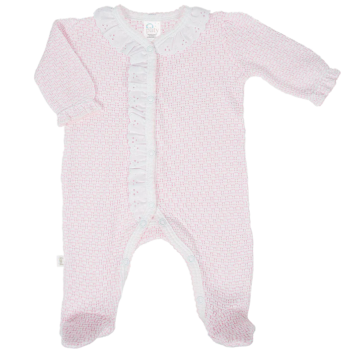 Pink Footie w/ White Eyelet Trim