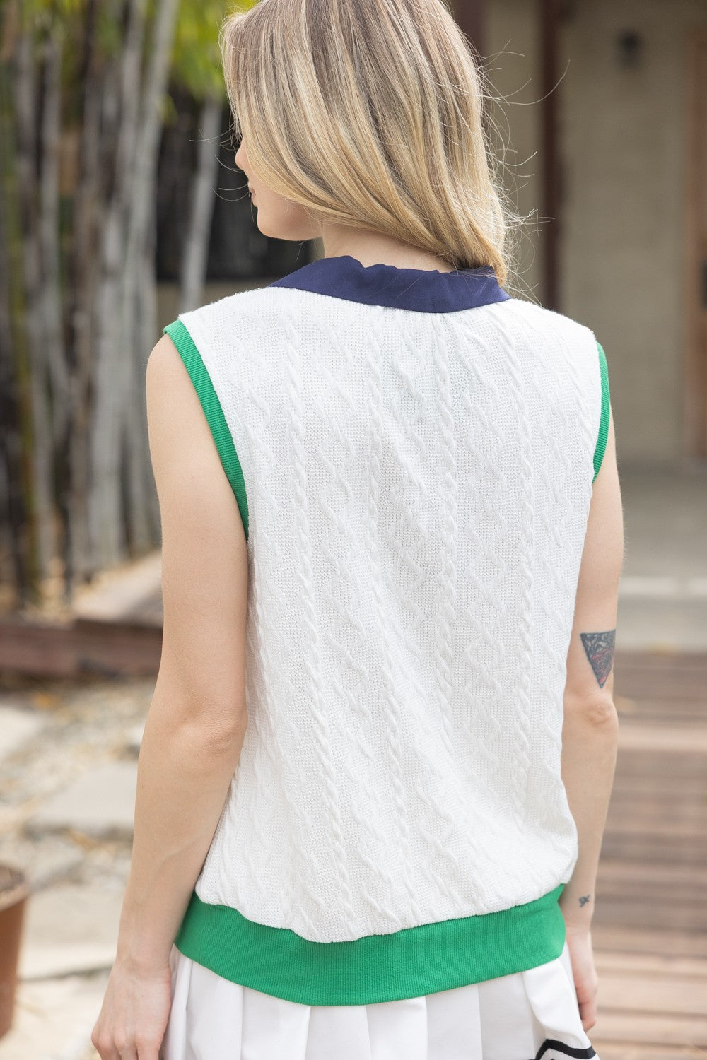 V Neck Cable Knit Top