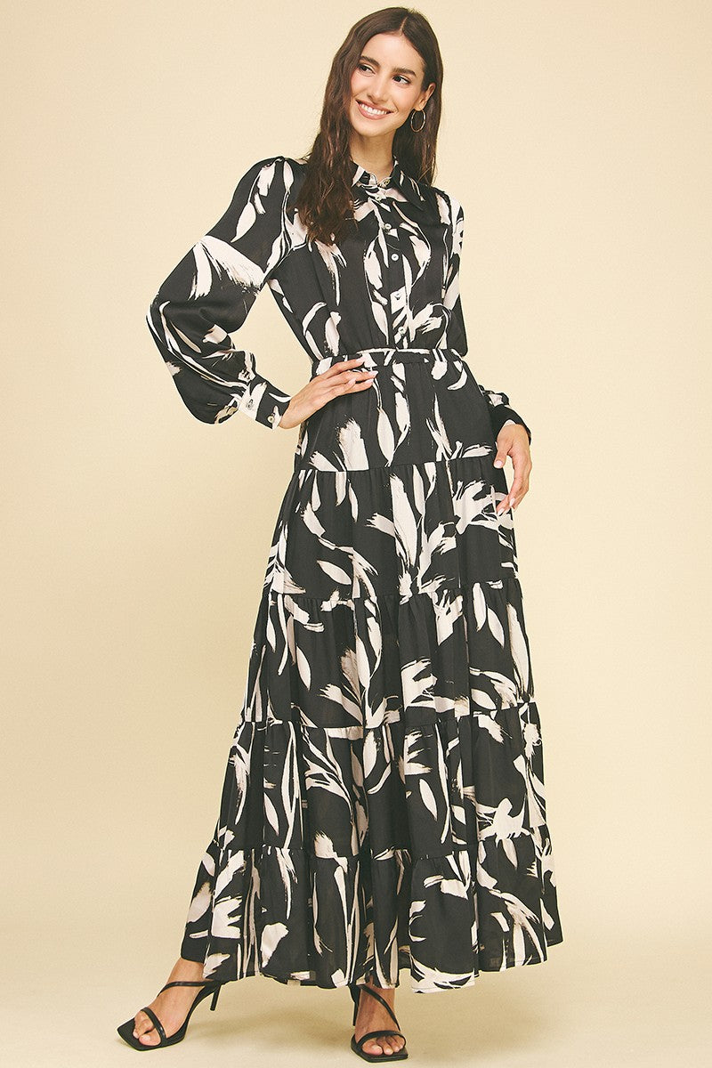 Black Floral Button Down Maxi Dress