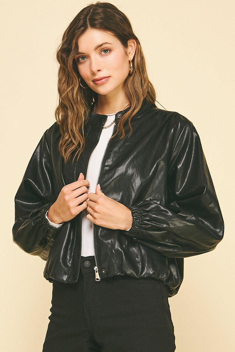 Blake Faux Leather Bomber Jacket