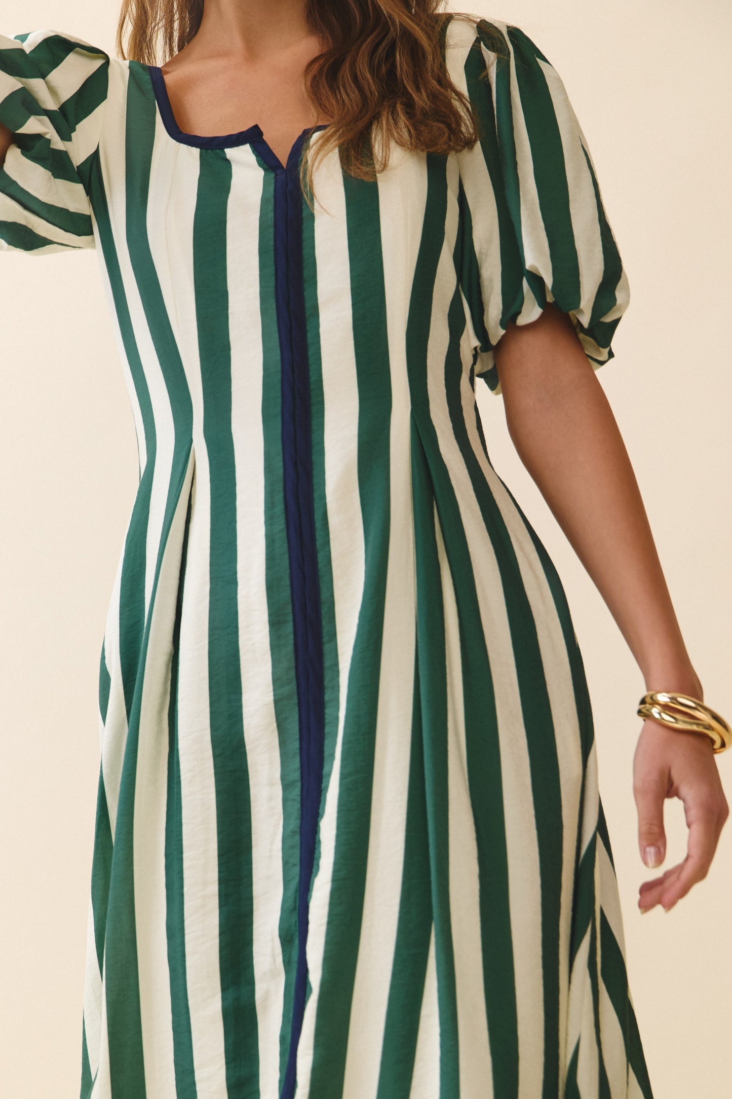 Striped Midi Green Dress