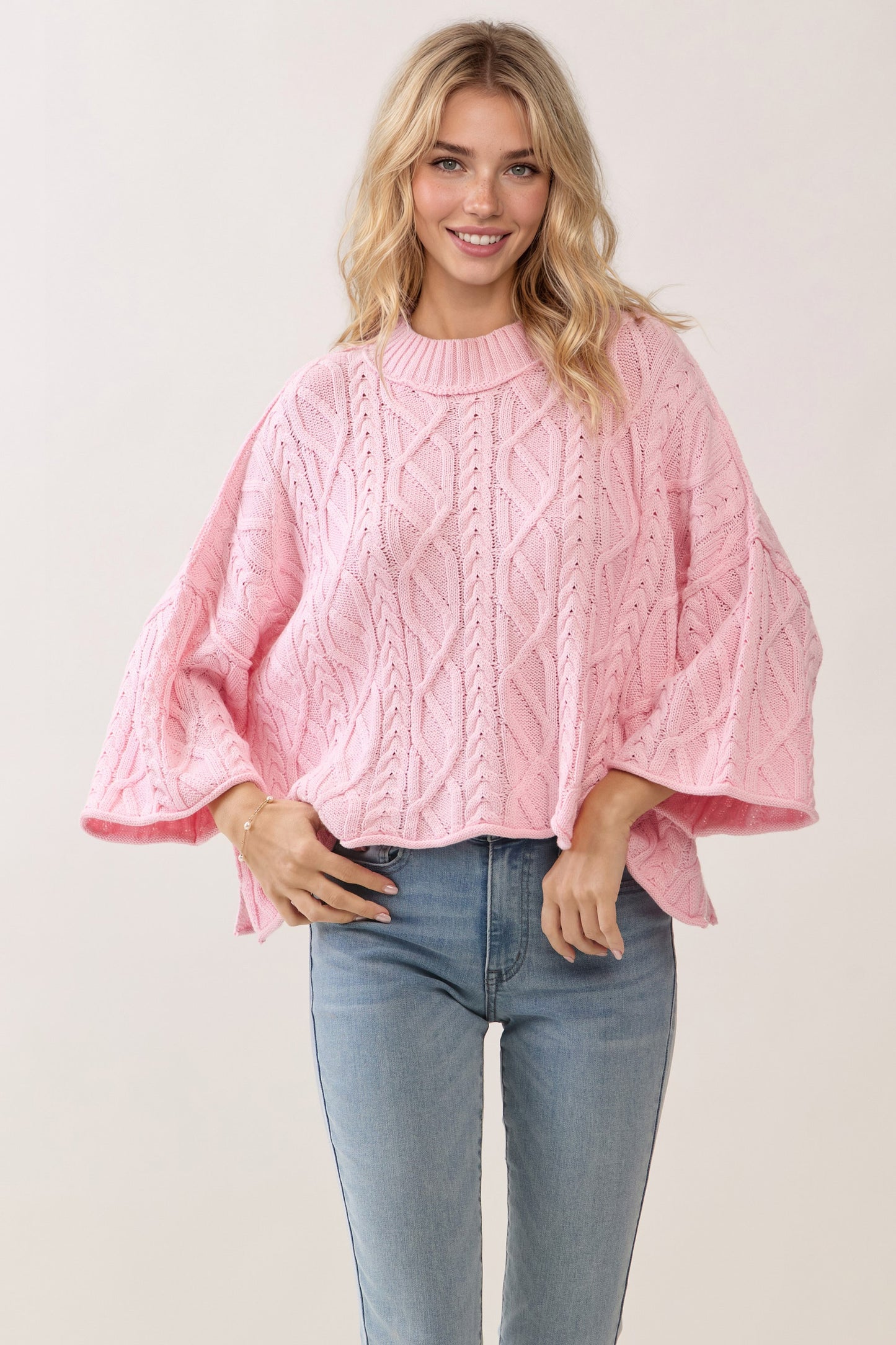 Pink Cable Knit Sweater Top