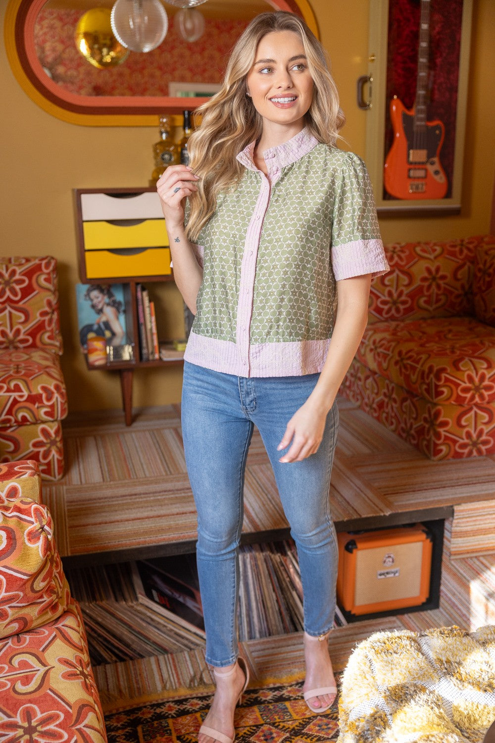 Cecily Mixed Print Top