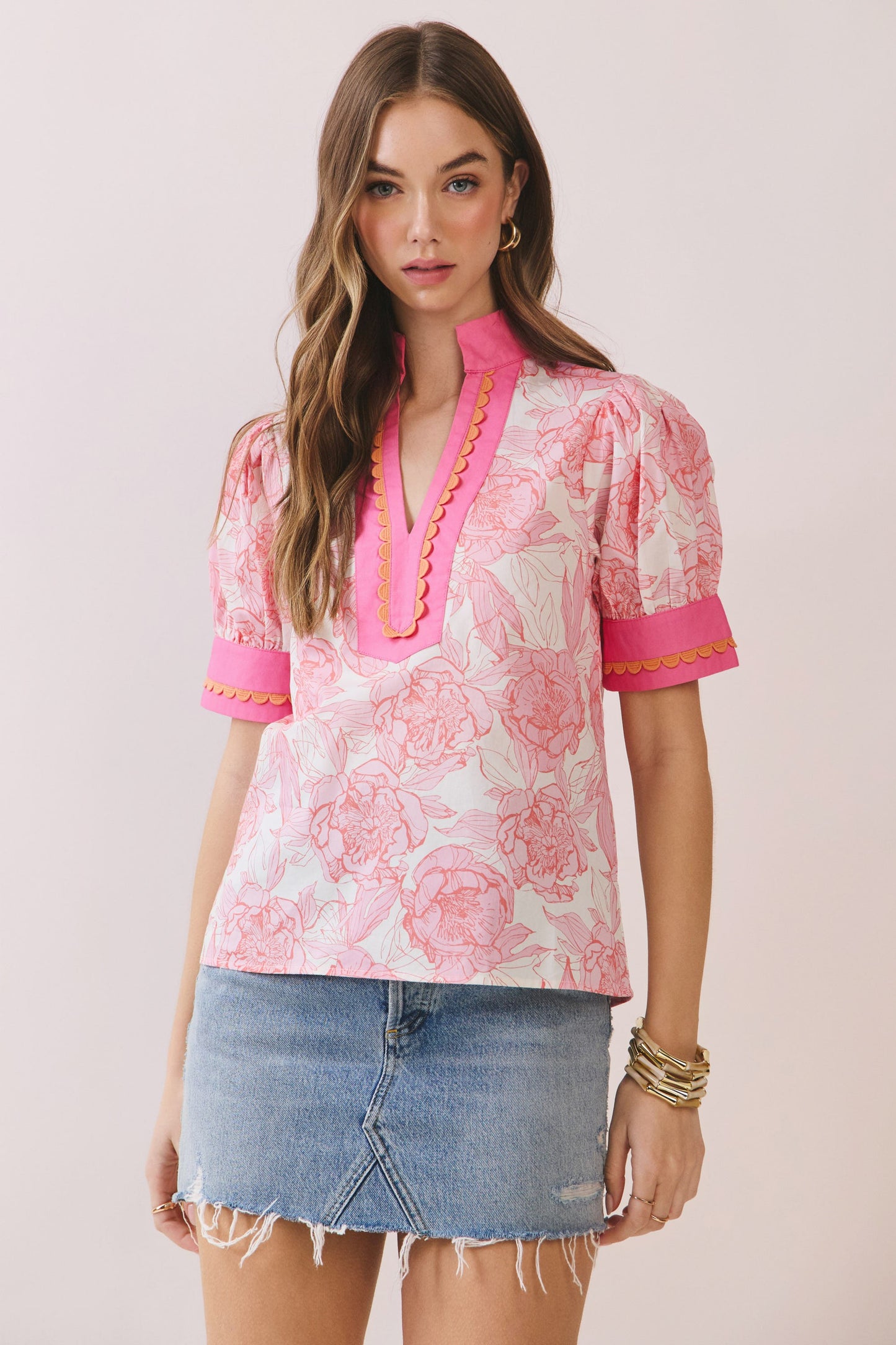 Pink Floral Puff Sleeve Top