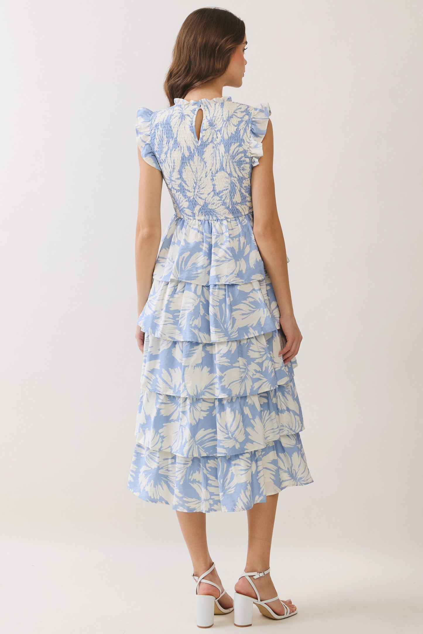 Blue Smocked Tiered Dress