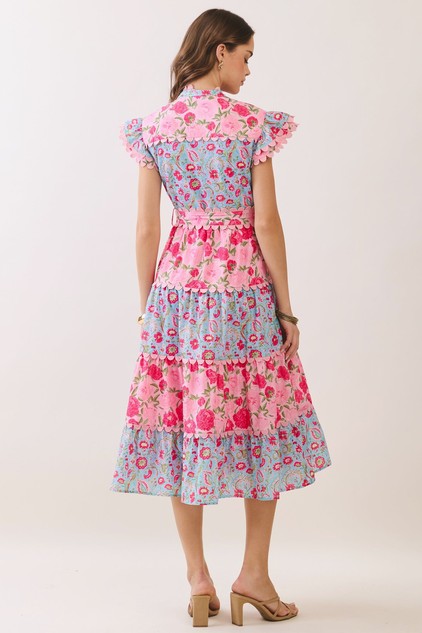 Scallop Pink And Blue Midi Dress