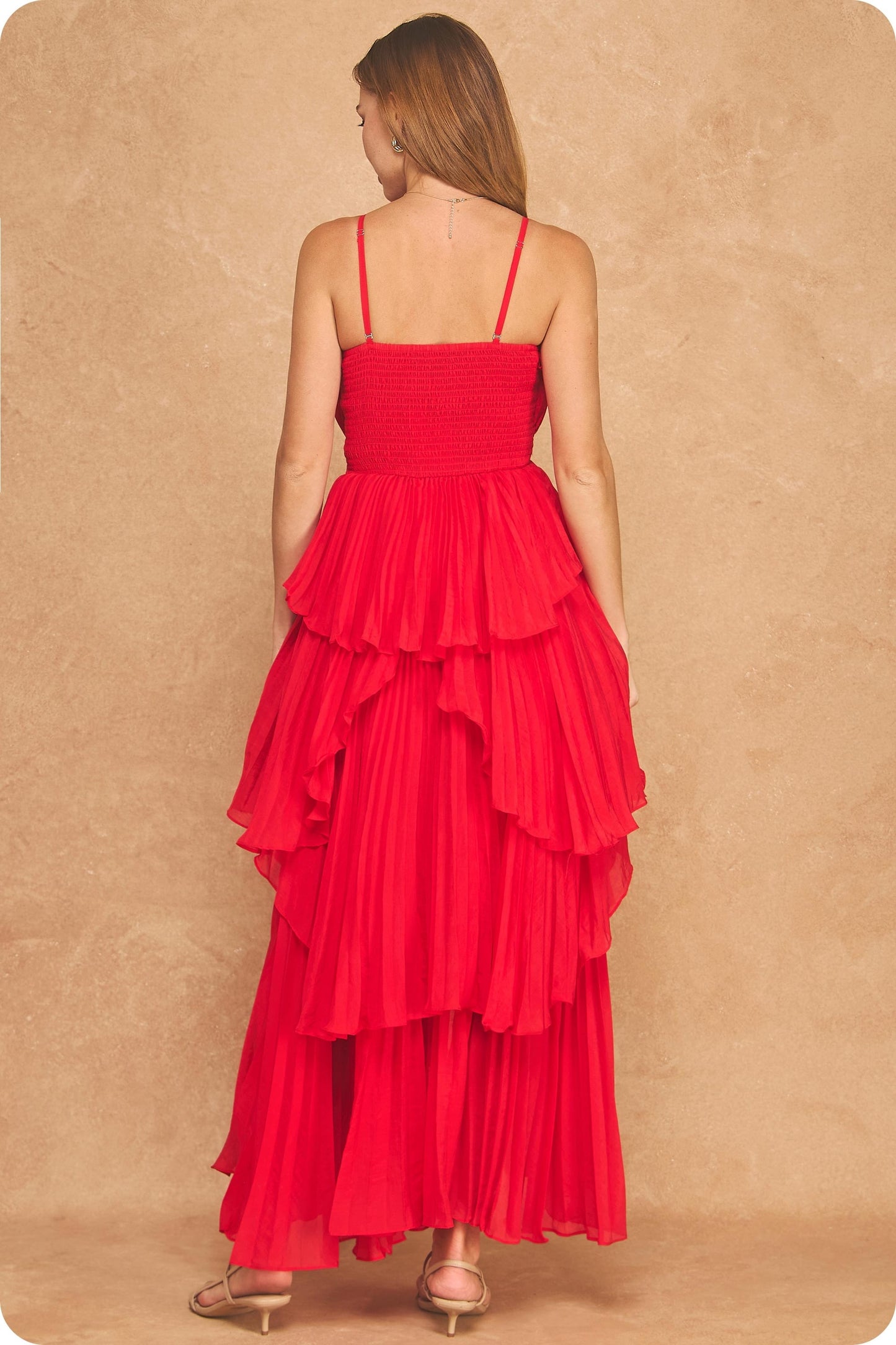 Ruffle Tiered Dress - Red