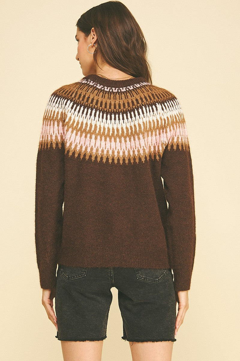Nordic Pattern Knit Sweater - Brown