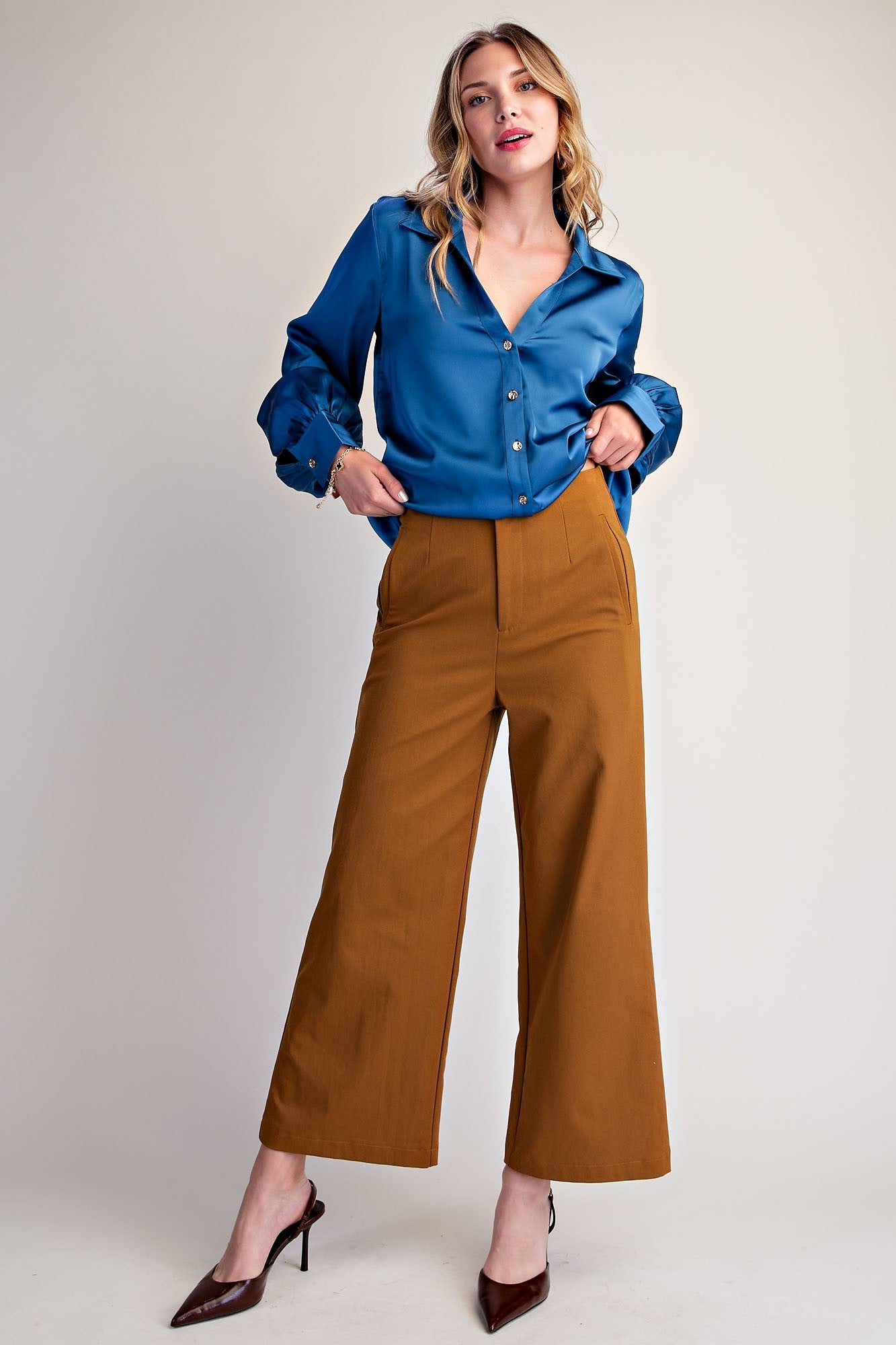 High Waist Wide Leg Pants - Camel