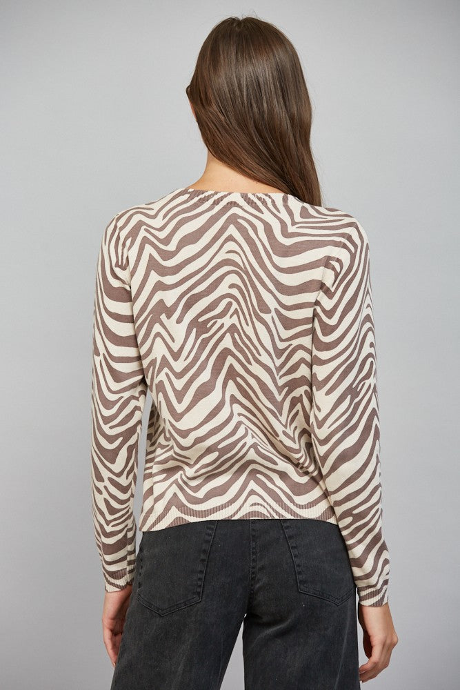 Animal Print Crew Neckline Lightweight Sweater