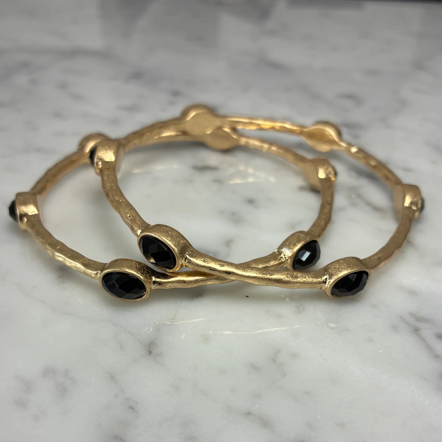 Bamboo Bangle with Stones Set - Black