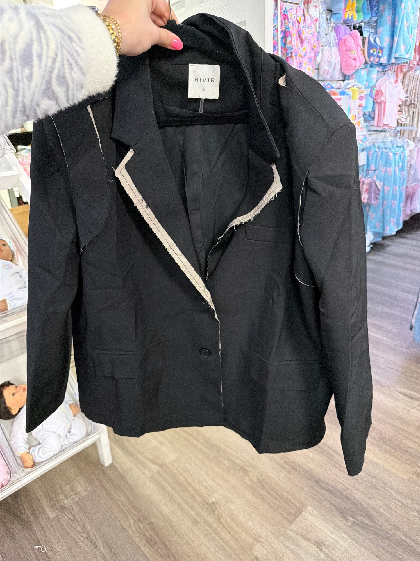 Black Raw Edge Oversized Blazer