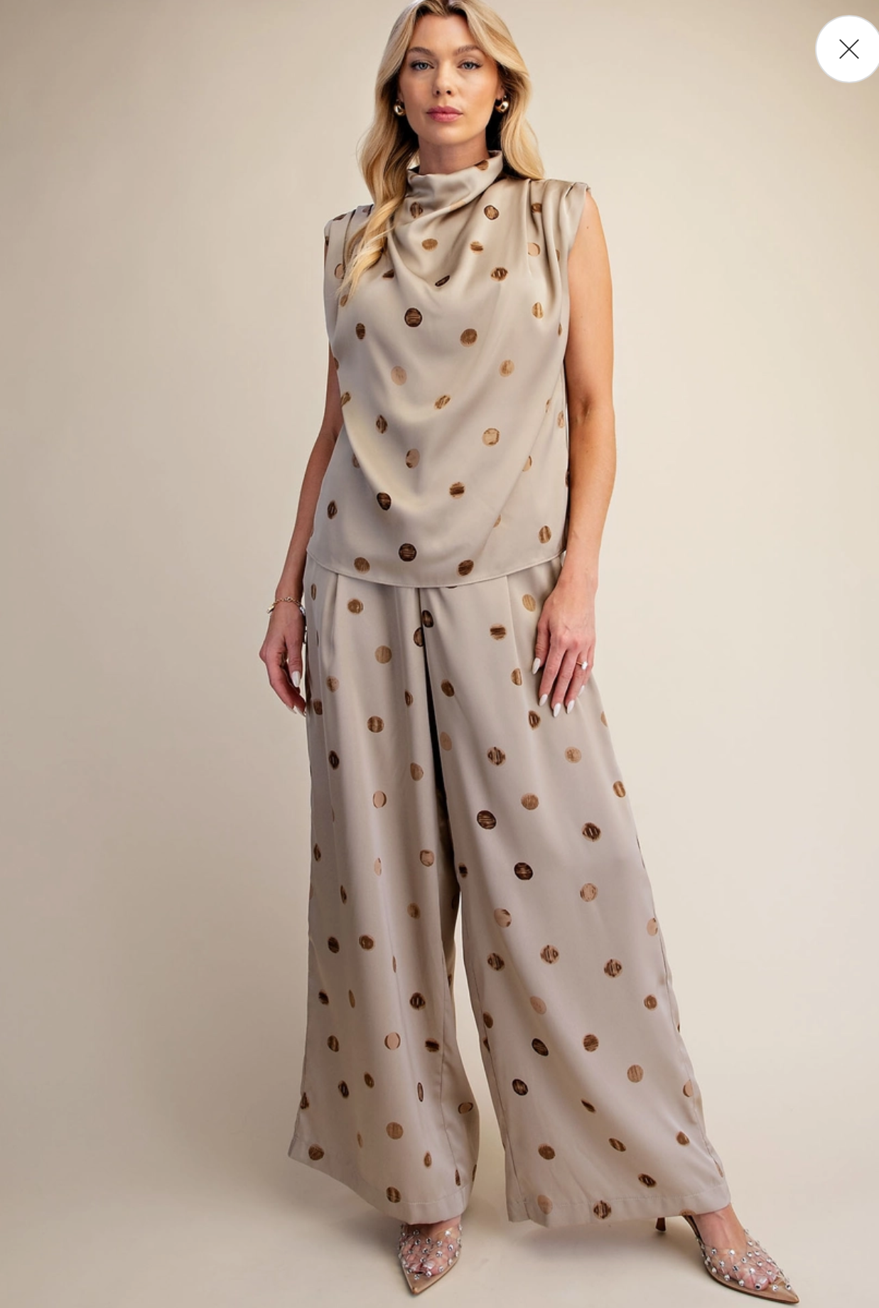 Cowl Mock Neck Sleeveless Polka Dot Top