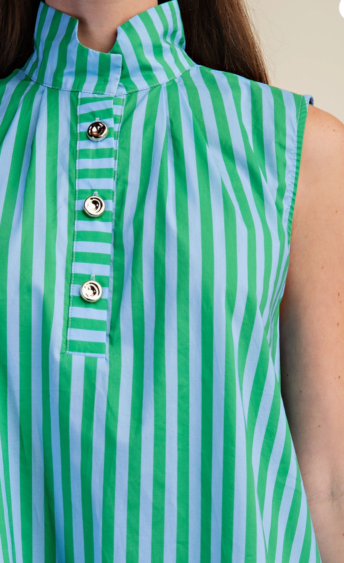Green Collared Striped Midi Dress