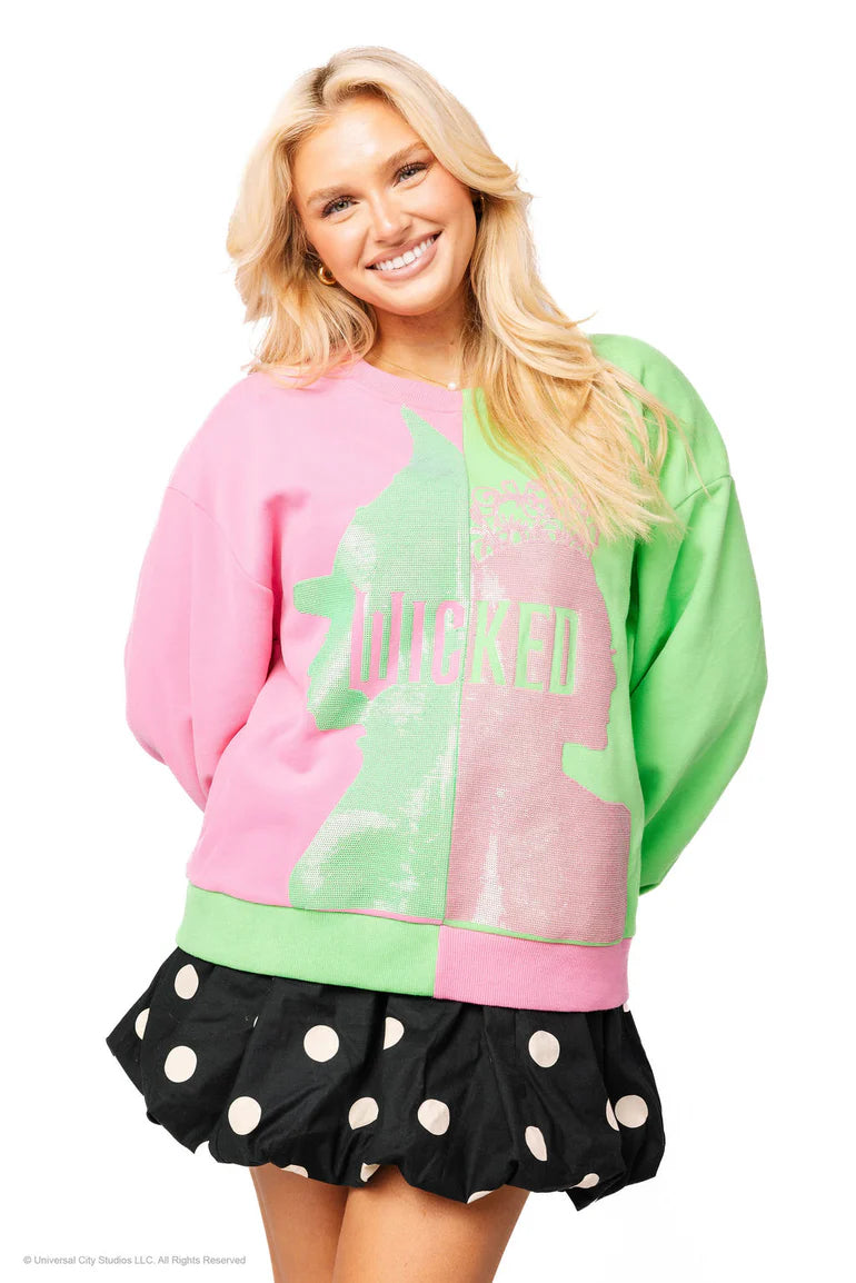 Green & Pink Colorblock Character Profile “Wicked” Sweatshirt