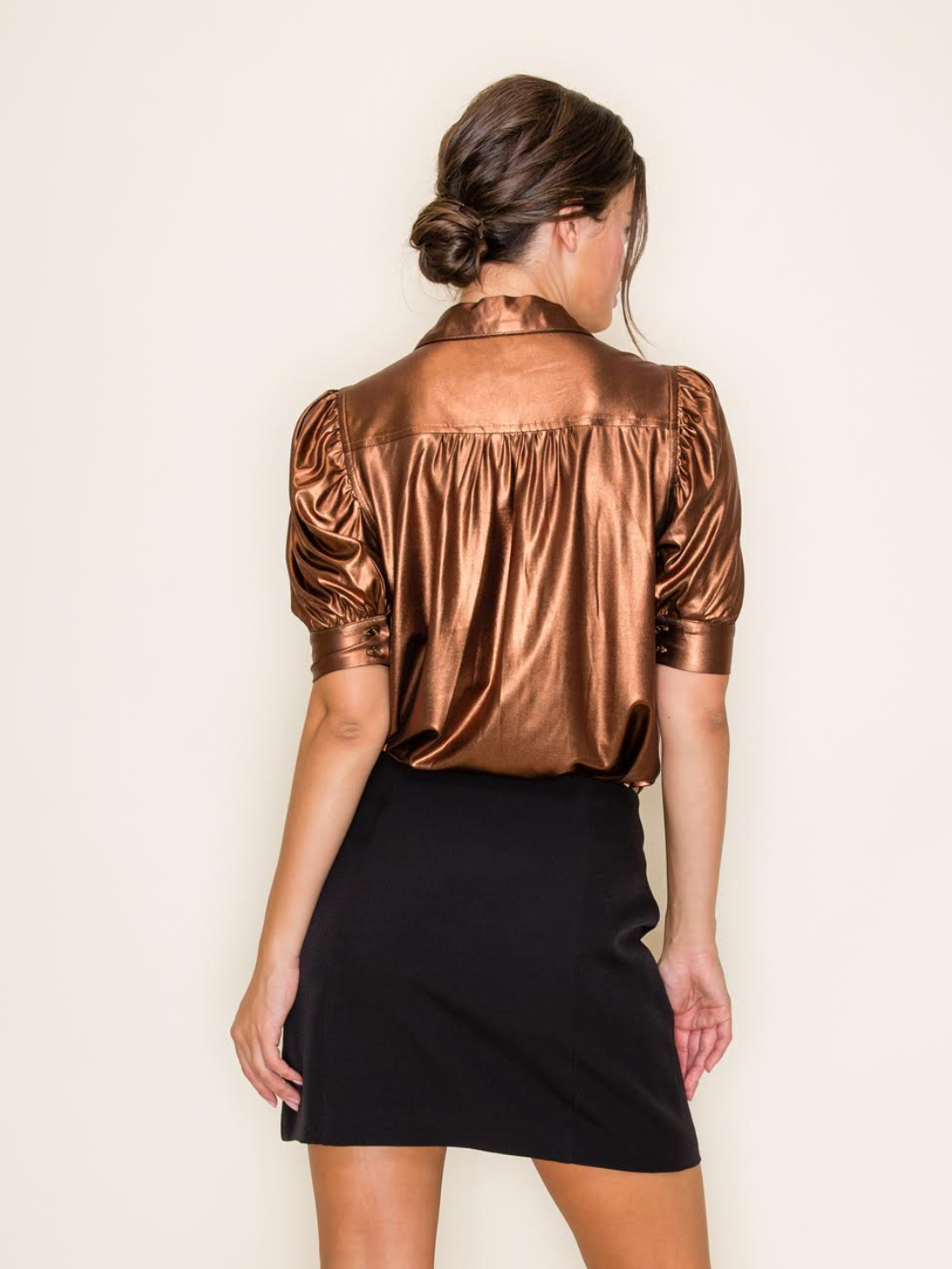 Bronze Metallic Button Down Top