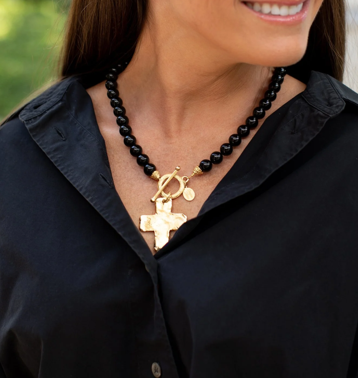 Double Cross Onyx Necklace