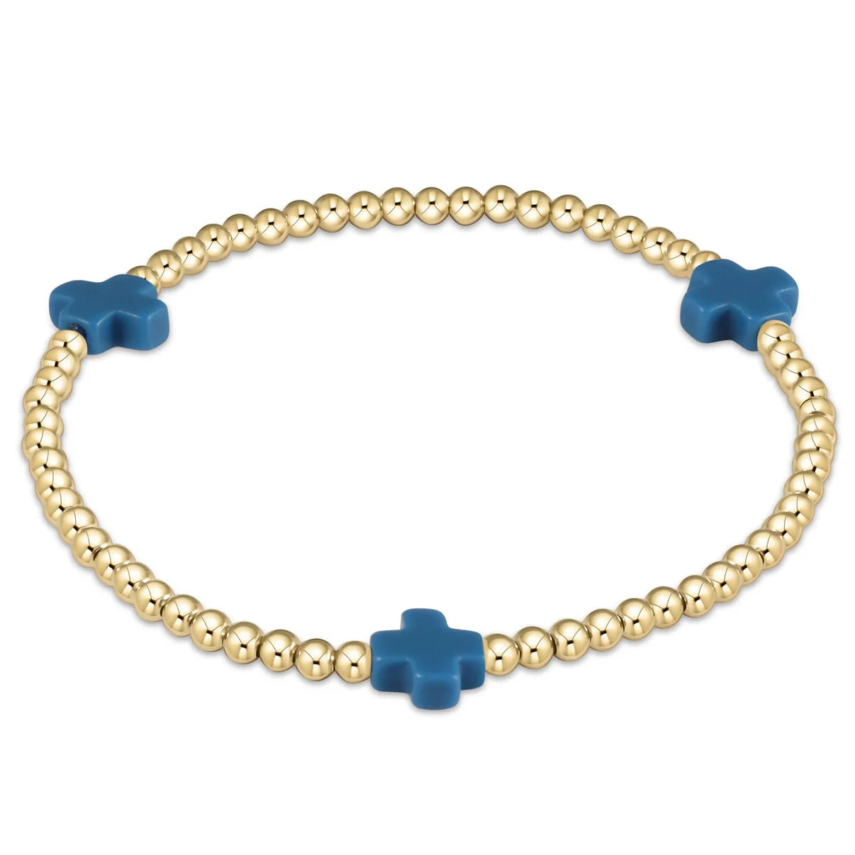 Signature Cross Gold Pattern 2mm Bead Bracelet - Cobalt
