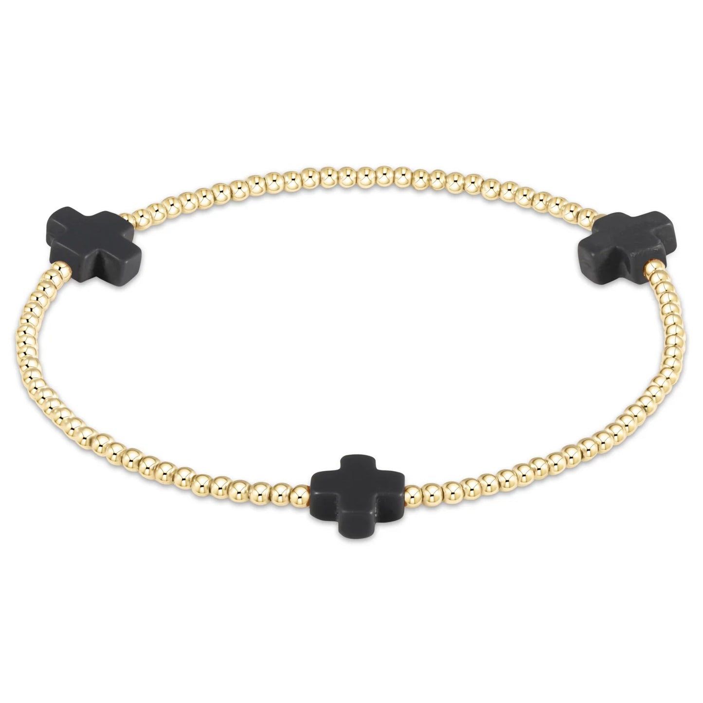 Signature Cross Gold Pattern 3mm Bead Bracelet - Onyx