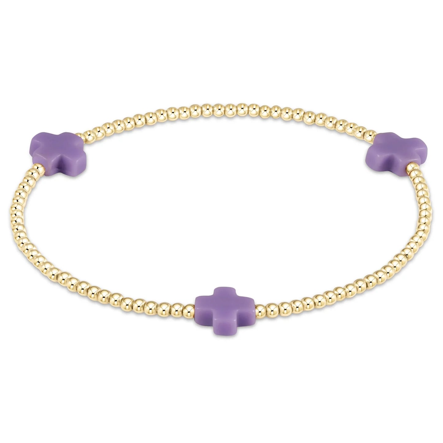 Signature Cross Gold Pattern 3mm Bead Bracelet - Purple