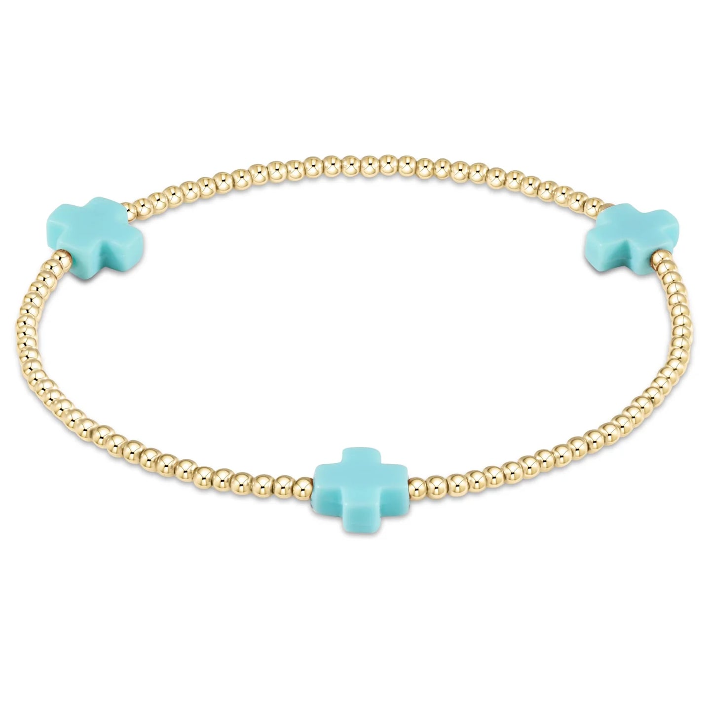 Signature Cross Gold Pattern 3mm Bead Bracelet - Turquoise